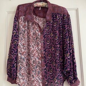 Free People Dani Mixed Pattern Button Up Top XS